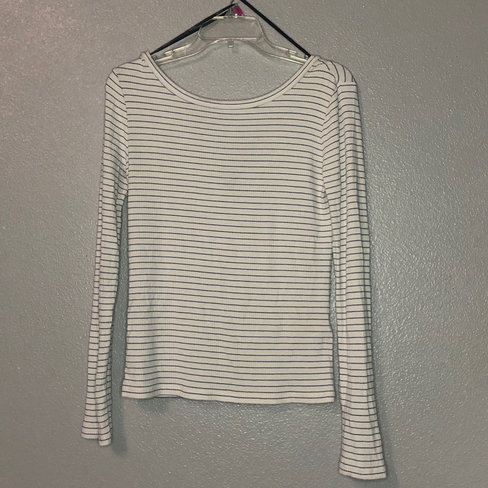 striped off the shoulder long sleeve shirt